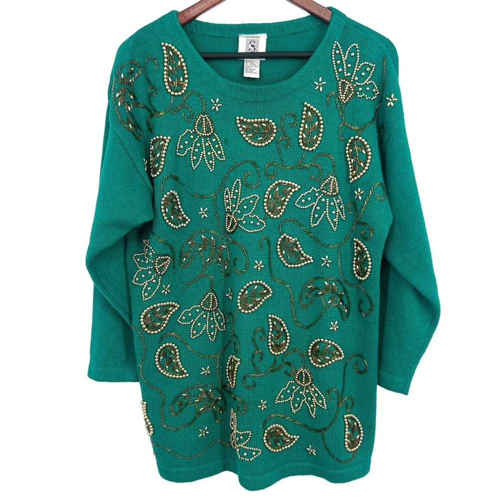 Studio Collection Womens Size Medium Vintage 90s 80s Beaded Sweater Blouse Top